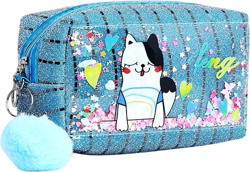 Косметичка Sima-Land Кот и сердечки. На молнии 9634964 (голубой)