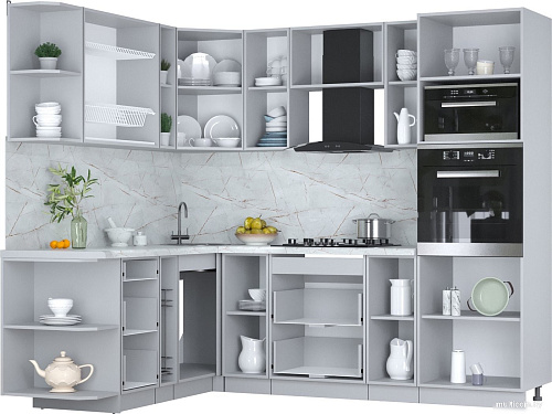 Готовая кухня Интерлиния Мила Пластик 1.88x2.4 LV (белый глянец/туманный глянец/опал светлый)