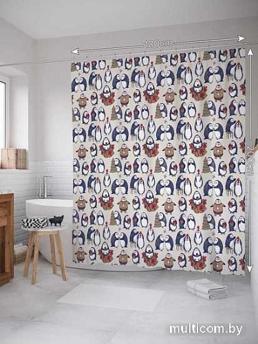 Шторка-занавеска для ванны JoyArty Рождественские пингвины sc_37118