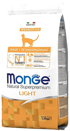 Сухой корм для кошек Monge Light Turkey 1.5 кг