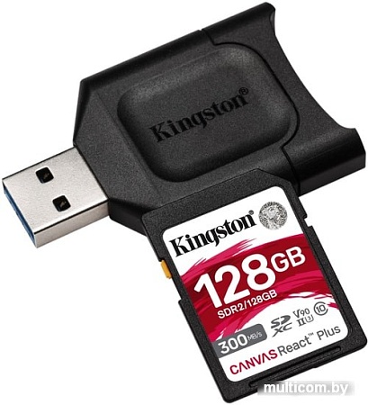 Карта памяти Kingston Canvas React Plus SDXC 128GB (с кардридером)