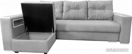 Диван Bobrovmebel Влада 8.2 с пуфом слева (микровелюр симпл 30 светло-серый)