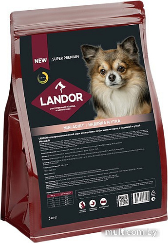 Сухой корм для собак Landor Mini Adult для взрослых мелких пород с индейкой и уткой 3 кг