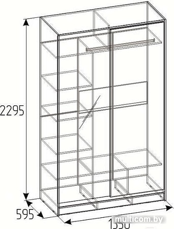 Шкаф-купе Глазов Домашний 1350 ЛДСП с зеркалом (ясень анкор темный)