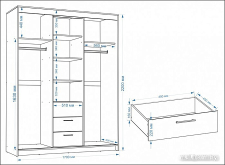 Шкаф-купе Евва Престиж 170 BB.2 ПР-4D2Z3S (белый)