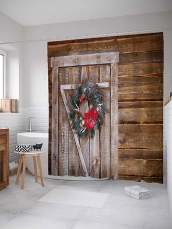 Шторка-занавеска для ванны JoyArty Новогодняя дверь sc_21473