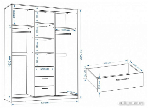 Шкаф-купе Евва Престиж 170 BB.2 ПР-4D2Z3S (белый)