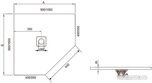 Душевой поддон RGW ST/T-0099G 90x90