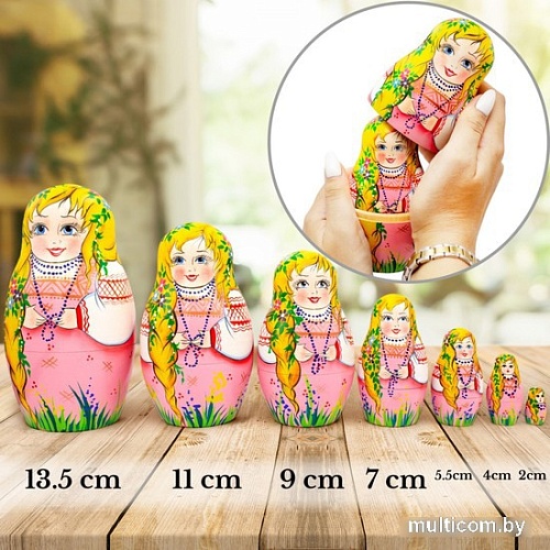 Развивающая игрушка Брестская Матрешка Девочка с косичкой - набор русских матрешек (набор 7 шт)