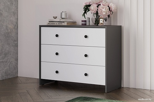 Комод Mio Tesoro Дольче 3 ящика (графит/белый)