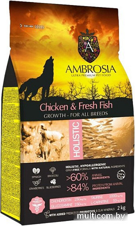 Сухой корм для собак Ambrosia Puppy & Growth All Breeds Chicken & Fresh Fish (для щенков всех пород с курицей и рыбой) 2 кг