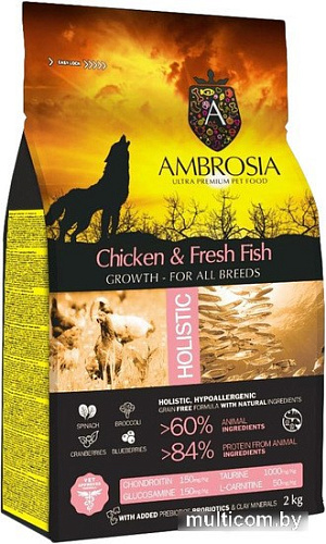 Сухой корм для собак Ambrosia Puppy & Growth All Breeds Chicken & Fresh Fish (для щенков всех пород с курицей и рыбой) 2 кг