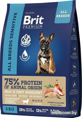 Сухой корм для собак Brit Premium Dog Sensitive с лососем и индейкой 3 кг