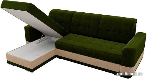 Угловой диван Mebelico Честер 61114 (левый, вельвет, зеленый/бежевый)