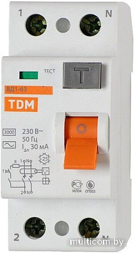 Устройство защитного отключения TDM Electric ВД1-63 2Р 25А 30мА SQ0203-0008