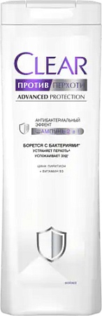 Шампунь Clear Против перхоти 2 в 1 антибактериальный эффект 380 мл