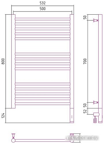Полотенцесушитель Сунержа Богема 3.0 прямая 800х500 МЭМ правый 03-5805-8050