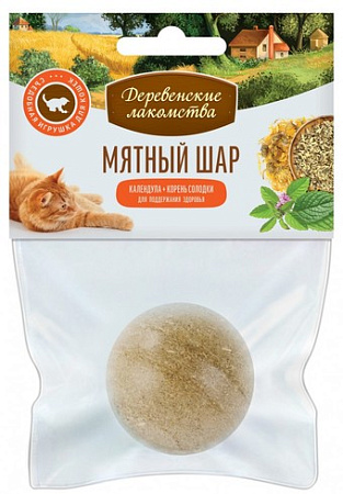 Лакомство для кошек Деревенские лакомства игрушка-шар календула + корень солодки 22 г