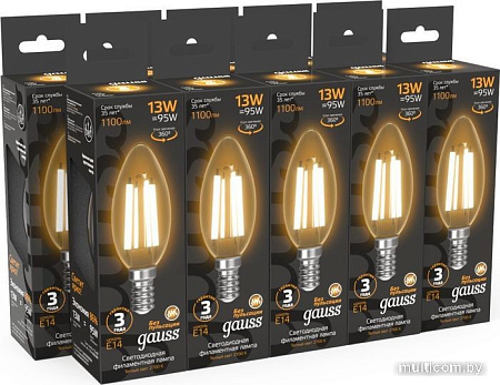 Светодиодная лампочка Gauss Filament Свеча 13W 1100lm 2700К Е14 LED 1/10/50 103801113