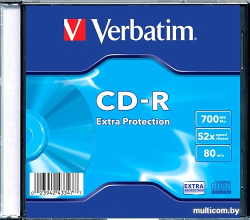 CD-R диск Verbatim 700Mb DL Extra Protection 52x Slim 43347 (1 шт.)