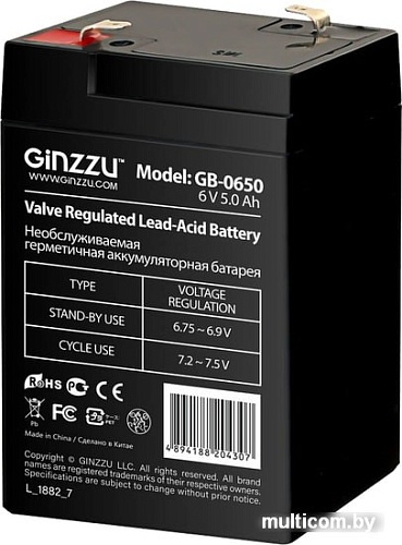 Аккумулятор для ИБП Ginzzu GB-0650 (6В/5 А·ч)