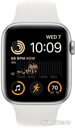 Умные часы Apple Watch SE 2 44 мм (алюминиевый корпус, серебристый/белый, спортивный силиконовый ремешок M/L)