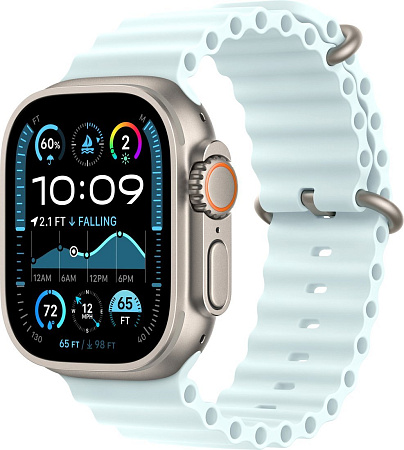 Умные часы Apple Watch Ultra 2 LTE 49 мм (титановый корпус, титановый/светло-голубой, ремешок из эластомера)
