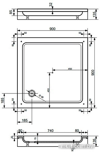 Душевой поддон Эстет Гамма М 90x90 [3-0004]