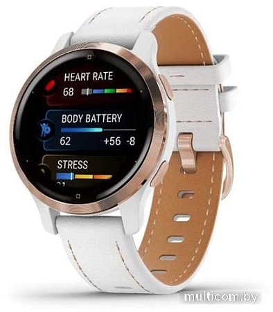 Умные часы Garmin Venu 2S (розовое золото/белый кожаный)