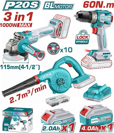 Total TOSLI241192 (шуруповерт, болгарка, воздуходувка, 2 АКБ)