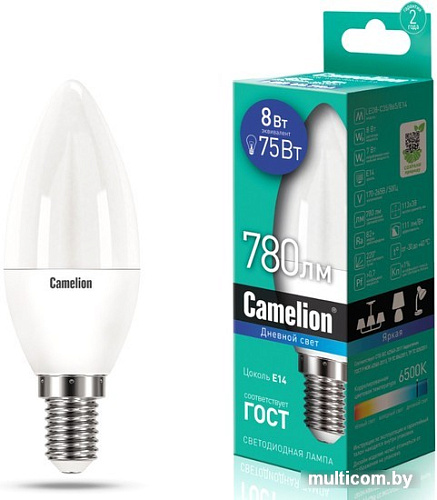 Светодиодная лампочка Camelion LED8-C35/865/E14