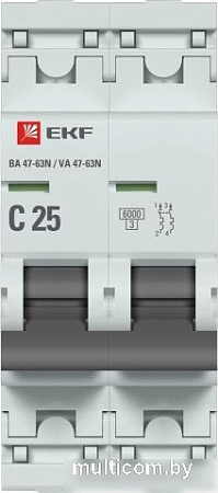 Выключатель автоматический EKF PROxima ВА 47-63N 2P 25А (C) 6кА M636225C
