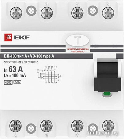 Устройство защитного отключения EKF PROxima ВД-100 4P 63А100м elcb-4-63-100-e-a-pro