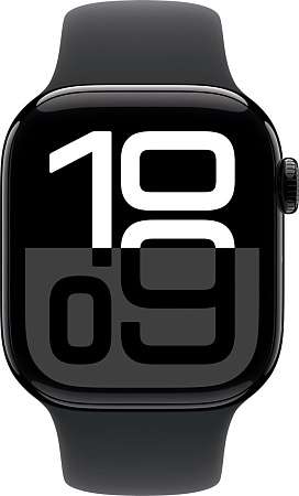 Умные часы Apple Watch Series 10 42 мм (алюминиевый корпус, черный/черный, спортивный силиконовый ремешок M/L)