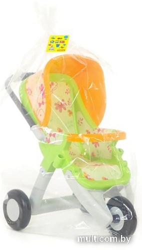 Коляска для кукол Полесье прогулочная 3-х колесная №2 48141 (белый/зеленый/оранжевый)