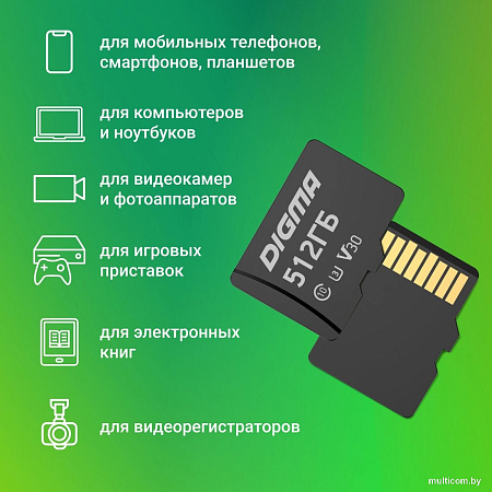 Карта памяти Digma MicroSDXC Class 10 Card30 DGFCA512A03