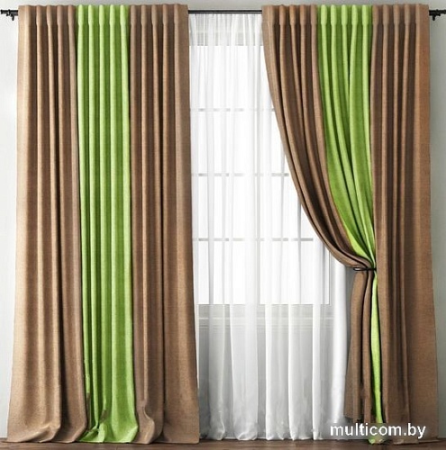 Комплект штор Pasionaria Кирстен 480x270 с подхватами (бежевый/зеленый)