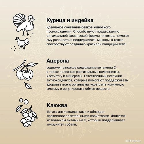 Craftia Natura для средних и крупных пород с курицей и индейкой (640г)