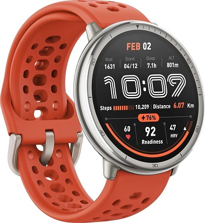 Умные часы Amazfit Active 2 (серебристый, с оранжевым силиконовым ремешком)