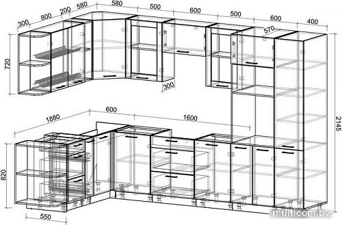 Готовая кухня Интерлиния Мила 1.88x3.2 левая без столешницы (дуб золотой/антрацит)