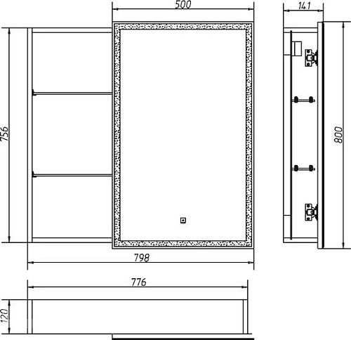 Континент Шкаф с зеркалом Aperio Led 80x80 (правый)