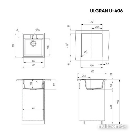 Кухонная мойка Ulgran U-406 (ультра-черный)