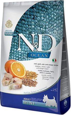 Сухой корм для собак Farmina N&D Ocean Cod, Spelt, Oats & Orange Adult Mini 2.5 кг