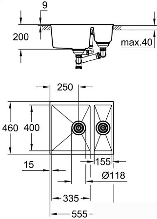 Кухонная мойка Grohe K500 60-C 55.5/46 1.5 31648AT0 (серый гранит)