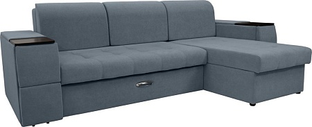 Диван Сириус Лидер-13 с оттоманкой ППУ 285x165 (Eva 10 велюр серый)
