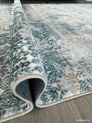 Ковер для жилой комнаты Radjab Carpet Бьянка Прямоугольник D057A 8852RK-B (0.8x1.5, Cream Shirink/Blue Fdy)
