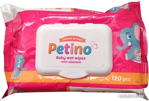 Влажные салфетки Petino С аллантоином с клапаном (120 шт)