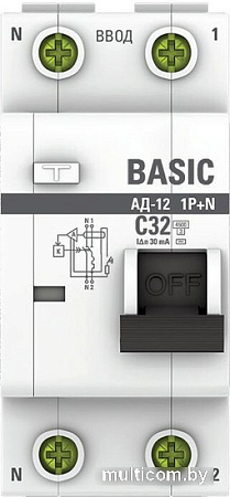 Дифференциальный автомат EKF Basic АД-12 1P+N 32А 30мА АС C DA12-32-30-bas