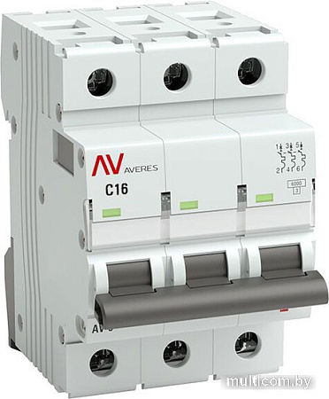 Выключатель автоматический EKF Averes AV-6 3P 16A (C) 6kA mcb6-3-16C-av