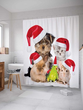 Шторка-занавеска для ванны JoyArty Новогодние питомцы sc_20310